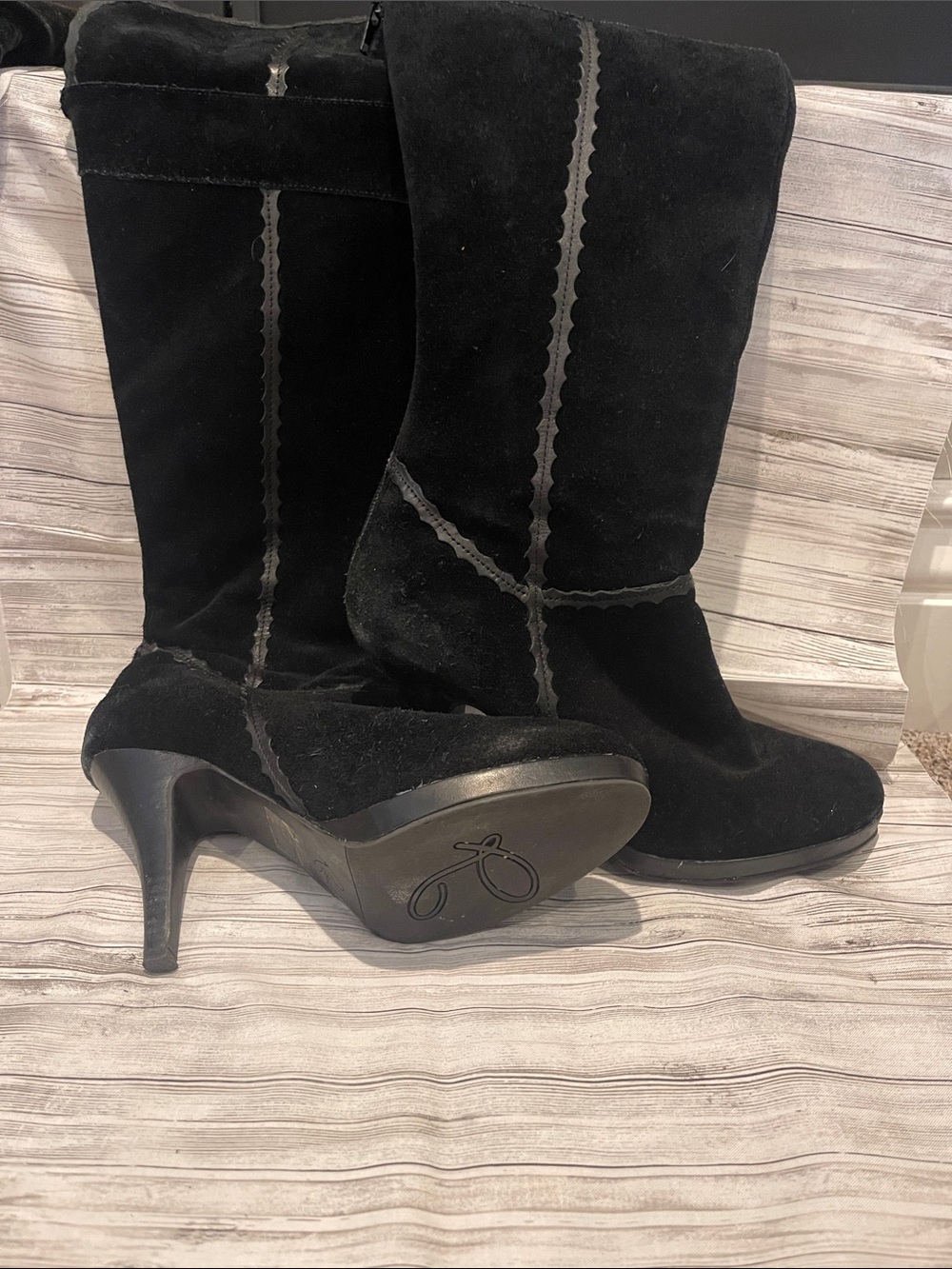 Reba Black Suede Knee-High Heeled Boots